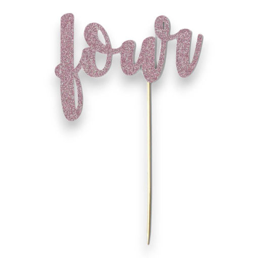 Picture of FOUR CAKE TOPPER PINK GLITTER